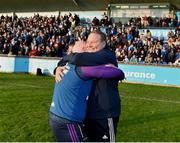 22 October 2023; Kilmacud Crokes manager Robbie Brennan, right, celebrates with selector Robbie Davis after the Dublin County Senior Club Football Championship final between Kilmacud Crokes and Ballyboden St Endas at Parnell Park in Dublin. Photo by Daire Brennan/Sportsfile