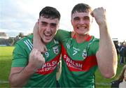 22 October 2023; Ryan Donohoe of Gowna, left, and team-mate Tiarnan Madden celebrate after their side's victory in the Cavan County Senior Club Football Championship final between Kingscourt Stars and Gowna at Kingspan Breffni in Cavan. Photo by Tyler Miller/Sportsfile