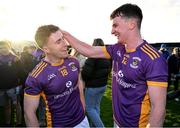 22 October 2023; Anthony Quinn, left, and Dara Mullen of Kilmacud Crokes celebrate after the Dublin County Senior Club Football Championship Final between Kilmacud Crokes and Ballyboden St Endas at Parnell Park in Dublin. Photo by Brendan Moran/Sportsfile