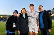 22 January 2023; Leinster debutant Paddy McCarthy with his parents Joe and Paula, and brother Andrew after the United Rugby Championship match between Glasgow Warriors and Leinster at Scotstoun Stadium in Glasgow, Scotland. Photo by Sam Barnes/Sportsfile