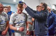 22 January 2023; Leinster debutant Paddy McCarthy receives his first cap from his father Joe after the United Rugby Championship match between Glasgow Warriors and Leinster at Scotstoun Stadium in Glasgow, Scotland. Photo by Sam Barnes/Sportsfile
