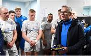 22 January 2023; Joe McCarthy, father of Leinster debutant Paddy McCarthy, addresses the team after the United Rugby Championship match between Glasgow Warriors and Leinster at Scotstoun Stadium in Glasgow, Scotland. Photo by Sam Barnes/Sportsfile