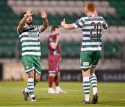 22 October 2023; Richie Towell of Shamrock Rovers celebrates after scoring his side's second goal with team-mate Rory Gaffney, right, during the SSE Airtricity Men's Premier Division match between Shamrock Rovers and Drogheda United at Tallaght Stadium in Dublin. Photo by Stephen McCarthy/Sportsfile