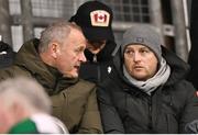 22 October 2023; St Patrick's Athletic manager Jon Daly, right, and technical director Alan Matthews before the SSE Airtricity Men's Premier Division match between Shamrock Rovers and Drogheda United at Tallaght Stadium in Dublin. Photo by Stephen McCarthy/Sportsfile