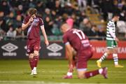 22 October 2023; Conor Kane, left, of Drogheda United during the SSE Airtricity Men's Premier Division match between Shamrock Rovers and Drogheda United at Tallaght Stadium in Dublin. Photo by Stephen McCarthy/Sportsfile