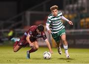22 October 2023; Naj Razi of Shamrock Rovers in action against Darragh Noone of Drogheda United during the SSE Airtricity Men's Premier Division match between Shamrock Rovers and Drogheda United at Tallaght Stadium in Dublin. Photo by Stephen McCarthy/Sportsfile