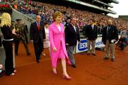 4 July 2004; President Mary McAleese is accompanied out onto the field to meet the teams by Leinster Council Chairman Nickey Brennan. Guinness Leinster Senior Hurling Championship Final, Offaly v Wexford, Croke Park, Dublin. Picture credit; Brendan Moran / SPORTSFILE