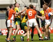 11 July 2004; Armagh's Aidan O'Rourke, (7), Kieran McGeeney, (6) and Paul McGrane struggle with Donegal's Brendan Boyle, left, and Michael Hegarty during the match. Bank of Ireland Ulster Senior Football Championship Final, Armagh v Donegal, Croke Park, Dublin. Picture credit; Damien Eagers / SPORTSFILE
