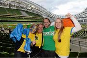 6 September 2013; The Healy Karlsson family Dara and his wife Ann with daughters Ronja, left, and Moa, before the game. 2014 FIFA World Cup Qualifier, Group C, Republic of Ireland v Sweden, Aviva Stadium, Lansdowne Road, Dublin. Picture credit: Brian Lawless / SPORTSFILE
