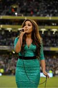 6 September 2013; Model Nadia Forde after sings the National Anthem before the game. 2014 FIFA World Cup Qualifier, Group C, Republic of Ireland v Sweden, Aviva Stadium, Lansdowne Road, Dublin. Picture credit: David Maher / SPORTSFILE