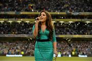 6 September 2013; Model Nadia Forde after sings the National Anthem before the game. 2014 FIFA World Cup Qualifier, Group C, Republic of Ireland v Sweden, Aviva Stadium, Lansdowne Road, Dublin. Picture credit: David Maher / SPORTSFILE