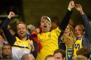6 September 2013; Sweden supporters celebrate their side's second goal. 2014 FIFA World Cup Qualifier, Group C, Republic of Ireland v Sweden, Aviva Stadium, Lansdowne Road, Dublin. Picture credit: Brian Lawless / SPORTSFILE