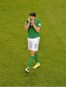 6 September 2013; A dejected Shane Long, Republic of Ireland, at the end of the game. 2014 FIFA World Cup Qualifier, Group C, Republic of Ireland v Sweden, Aviva Stadium, Lansdowne Road, Dublin. Picture credit: Brendan Moran / SPORTSFILE