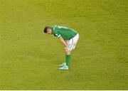 6 September 2013; A dejected Robbie Keane, Republic of Ireland, at the end of the game. 2014 FIFA World Cup Qualifier, Group C, Republic of Ireland v Sweden, Aviva Stadium, Lansdowne Road, Dublin. Picture credit: Brendan Moran / SPORTSFILE