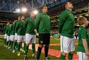 6 September 2013; The Republic of Ireland team stand for the National Anthem. 2014 FIFA World Cup Qualifier, Group C, Republic of Ireland v Sweden, Aviva Stadium, Lansdowne Road, Dublin. Picture credit: David Maher / SPORTSFILE