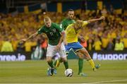 6 September 2013; James McClean, left, and Marc Wilson, Republic of Ireland, in action against Sebastian Larsson, Sweden. 2014 FIFA World Cup Qualifier, Group C, Republic of Ireland v Sweden, Aviva Stadium, Lansdowne Road, Dublin. Picture credit: Brian Lawless / SPORTSFILE