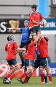 7 September 2013; Ronan Murphy, Munster, claims possession in a lineout ahead of Will Connors, Leinster. Under 18 Schools Interprovincial, Leinster v Munster, Donnybrook Stadium, Donnybrook, Dublin. Picture credit: Stephen McCarthy / SPORTSFILE
