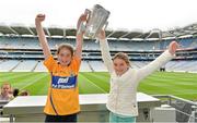 7 September 2013; On the eve of the All-Ireland Hurling Final, Clare hurling legend Jamesie O’Connor gave a unique tour of Croke Park stadium as part of the Bord Gáis Energy Legends Tour Series. Pictured holding the Liam MacCarthy Cup at the tour are Meadhbh O'Connor and Mai Whelan, aged 10, from Ardclough, Co. Kildare. The Final Bord Gáis Energy Legends Tour of the year will take place on Saturday, 21st September and will feature former Mayo player, Willie Joe Padden. Full details are available on www.crokepark.ie/events. Croke Park, Dublin. Picture credit: Barry Cregg / SPORTSFILE