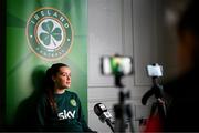 23 October 2023; Tyler Toland speaks to digital media during a Republic of Ireland women media conference at Castleknock Hotel in Dublin. Photo by Stephen McCarthy/Sportsfile