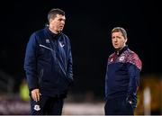 22 October 2023; Drogheda United manager Kevin Doherty, left, and kit manager Barry Sanfey before the SSE Airtricity Men's Premier Division match between Shamrock Rovers and Drogheda United at Tallaght Stadium in Dublin. Photo by Stephen McCarthy/Sportsfile