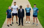 23 October 2023; Helping launch the Plant the Planet Games in Dublin are, from left, former Dublin footballer Lyndsey Davey, Limerick hurler Dan Morrissey, Kenyan Ambassador to Ireland His Excellency Michael K. Mubea, EBS, Cork camogie player Libby Coppinger and Roscommon footballer Ciaran Murtagh. They are part of the Warriors for Humanity group who will travel to the east African country on November 17th, as they aim to plant trees to tackle the devastating effects of climate change and raise awareness of the work of Self Help Africa. Photo by Brendan Moran/Sportsfile