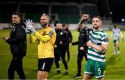 22 October 2023; Shamrock Rovers' Lee Grace, right, and  goalkeeper Alan Mannus after the SSE Airtricity Men's Premier Division match between Shamrock Rovers and Drogheda United at Tallaght Stadium in Dublin. Photo by Stephen McCarthy/Sportsfile