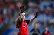 24 October 2023; Amber Tapley of Bayside SNS during the match between Rolestown NS and Bayside SNS at the Allianz Cumann na mBunscol Finals at Croke Park in Dublin. Photo by Ben McShane/Sportsfile