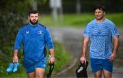 24 October 2023; Michael Milne and Thomas Clarkson during Leinster Rugby squad training at UCD in Dublin. Photo by Harry Murphy/Sportsfile