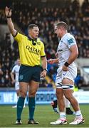 22 January 2023; Scott Penny of Leinster in conversation with referee Craig Evans during the United Rugby Championship match between Glasgow Warriors and Leinster at Scotstoun Stadium in Glasgow, Scotland. Photo by Sam Barnes/Sportsfile