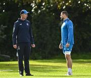 24 October 2023; Head coach Leo Cullen speaks with Max Deegan during Leinster Rugby squad training at UCD in Dublin. Photo by Harry Murphy/Sportsfile