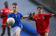 24 October 2023; James Sadlier of St Mochta's NS in action against Ryan Freeman of St Benedict's National School during the match between St Mochta's NS and St Benedict's National School at the Allianz Cumann na mBunscol Finals at Croke Park in Dublin. Photo by Ben McShane/Sportsfile