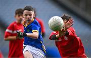 24 October 2023; James Sadlier of St Mochta's NS in action against Ryan Freeman of St Benedict's National School during the match between St Mochta's NS and St Benedict's National School at the Allianz Cumann na mBunscol Finals at Croke Park in Dublin. Photo by Ben McShane/Sportsfile