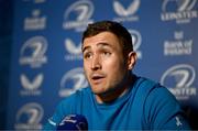 24 October 2023; Jordan Larmour during Leinster Rugby media conference at UCD in Dublin. Photo by Harry Murphy/Sportsfile