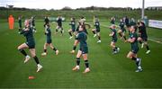 24 October 2023; Players including, from left, Louise Quinn, Chloe Mustaki and Katie McCabe during a Republic of Ireland women training session at the FAI National Training Centre in Abbotstown, Dublin. Photo by Stephen McCarthy/Sportsfile