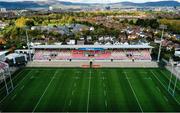 25 October 2023; An aerial view of the newly installed 3G pitch at Kingspan Stadium in Belfast. Photo by Ramsey Cardy/Sportsfile