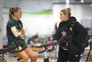 25 October 2023; Katie McCabe and assistant coach Emma Byrne during a Republic of Ireland women prehab and gym session at the Sport Ireland Institute on the Sport Ireland Campus in Dublin. Photo by Stephen McCarthy/Sportsfile