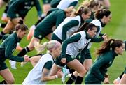25 October 2023; Players, including Abbie Larkin, centre, during a Republic of Ireland women training session at the FAI National Training Centre in Abbotstown, Dublin. Photo by Stephen McCarthy/Sportsfile