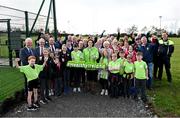 26 October 2023; Minister of State with responsibility for Public Health, Wellbeing and the National Drugs Strategy Hildegarde Naughton, centre, in attendance with members and officials at Annaduff GAA Club in Moher, Leitrim where she announced that they are one of the 52 clubs nationwide that are recipients of the Healthy Ireland Walking Track Upgrade grant. Photo by David Fitzgerald/Sportsfile