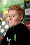 26 October 2023; Interim head coach Eileen Gleeson during a Republic of Ireland women press conference at Tallaght Stadium in Dublin. Photo by Stephen McCarthy/Sportsfile