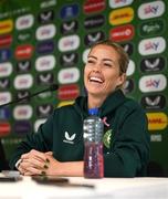 26 October 2023; Denise O'Sullivan during a Republic of Ireland women press conference at Tallaght Stadium in Dublin. Photo by Stephen McCarthy/Sportsfile