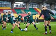 26 October 2023; Izzy Atkinson, left, and Amber Barrett during a Republic of Ireland women training session at Tallaght Stadium in Dublin. Photo by Stephen McCarthy/Sportsfile