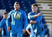 27 October 2023; Lee Barron, right, during a Leinster rugby captain's run at the RDS Arena in Dublin. Photo by Harry Murphy/Sportsfile