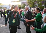 27 October 2023; Diane Caldwell of Republic of Ireland arrives before the UEFA Women's Nations League B match between Republic of Ireland and Albania at Tallaght Stadium in Dublin. Photo by David Fitzgerald/Sportsfile