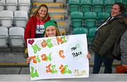 27 October 2023; Republic of Ireland supporter Sarah O'Neill, age 11, from Clonbulloge, Offaly, before the UEFA Women's Nations League B match between Republic of Ireland and Albania at Tallaght Stadium in Dublin. Photo by David Fitzgerald/Sportsfile