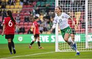 27 October 2023; Katie McCabe of Republic of Ireland celebrates after scoring her side's first goal during the UEFA Women's Nations League B match between Republic of Ireland and Albania at Tallaght Stadium in Dublin. Photo by David Fitzgerald/Sportsfile