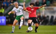 27 October 2023; Denise O'Sullivan of Republic of Ireland in action against Ezmiralda Franja of Albania during the UEFA Women's Nations League B match between Republic of Ireland and Albania at Tallaght Stadium in Dublin. Photo by David Fitzgerald/Sportsfile