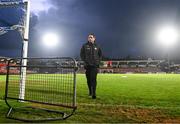 27 October 2023; Derry City manager Ruaidhrí Higgins walks the pitch before the SSE Airtricity Men's Premier Division match between Cork City and Derry City at Turner's Cross in Cork. Photo by Eóin Noonan/Sportsfile
