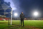 27 October 2023; Derry City manager Ruaidhrí Higgins walks the pitch before the SSE Airtricity Men's Premier Division match between Cork City and Derry City at Turner's Cross in Cork. Photo by Eóin Noonan/Sportsfile