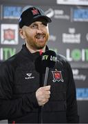 27 October 2023; Dundalk head coach Stephen O'Donnell is interviewed by LOITV before the SSE Airtricity Men's Premier Division match between Dundalk and Bohemians at Oriel Park in Dundalk, Louth. Photo by Ben McShane/Sportsfile