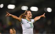 27 October 2023; Kyra Carusa of Republic of Ireland celebrates after scoring her side's third goal during the UEFA Women's Nations League B match between Republic of Ireland and Albania at Tallaght Stadium in Dublin. Photo by David Fitzgerald/Sportsfile